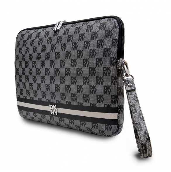 DKNY PU Läder Rutigt Mönster och Stripe Laptop Fodral 15/16" Svart