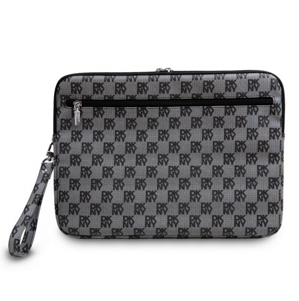 DKNY PU Läder Rutigt Mönster och Stripe Laptop Fodral 15/16" Svart