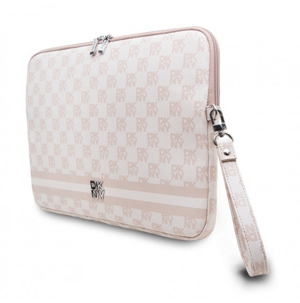 DKNY PU-läderrutigt mönster och rand för bärbar datorfodral 13/14" Rosa