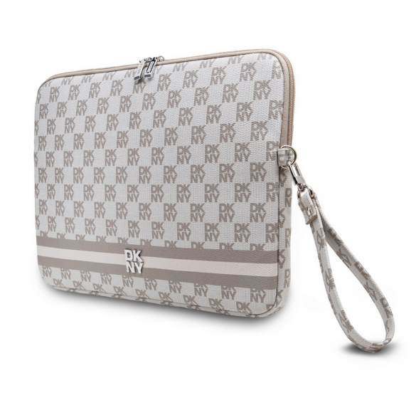 DKNY PU Läder Rutigt Mönster och Stripe Laptop Fodral 13/14" Beige