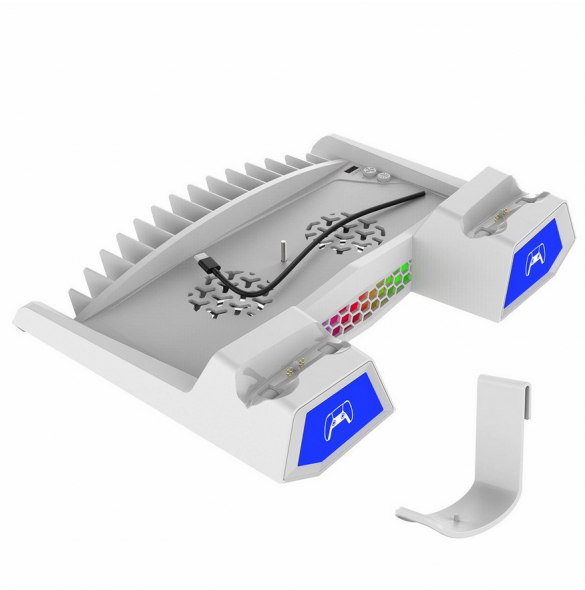 iPega P5S023 multifunktionellt RGB-laddningsställ med kylning för PS5/PS5 Slim Vit