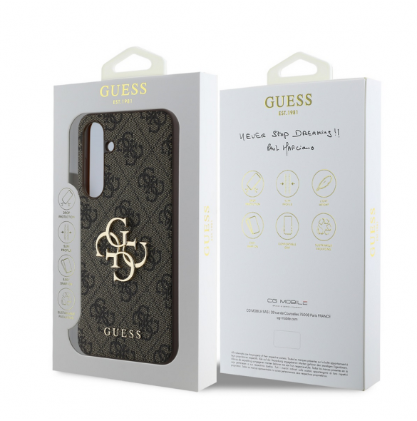 Guess PU 4G metalllogofodral för Samsung Galaxy S24 FE Brun