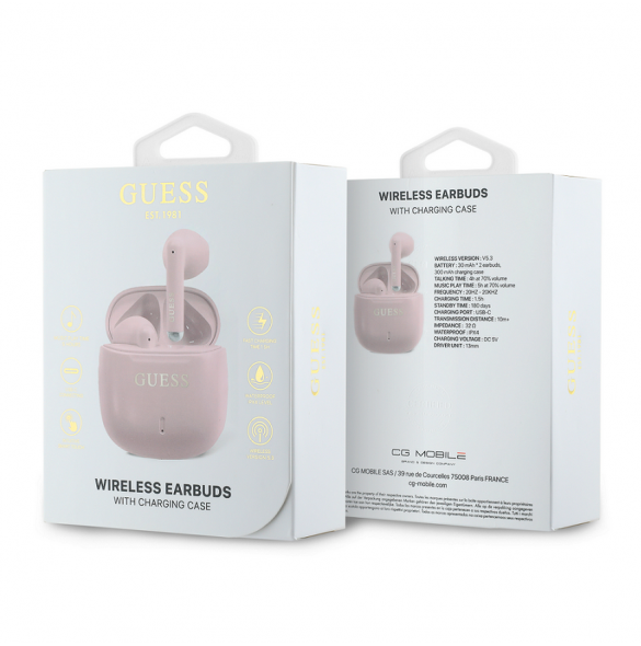 Guess tryckt klassisk logotyp TWS trådlösa hörlurar Rosa