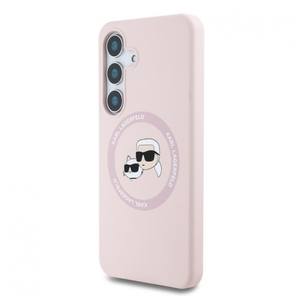 Karl Lagerfeld flytande silikon K&CH Heads MagSafe-fodral till Samsung Galaxy S25+ Rosa