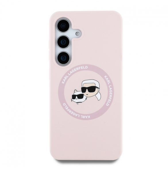 Karl Lagerfeld flytande silikon K&CH Heads MagSafe-fodral till Samsung Galaxy S25+ Rosa