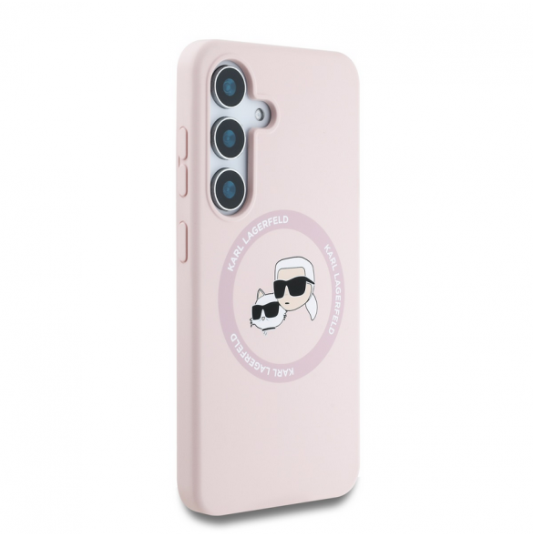 Karl Lagerfeld flytande silikon K&CH Heads MagSafe-fodral till Samsung Galaxy S25+ Rosa
