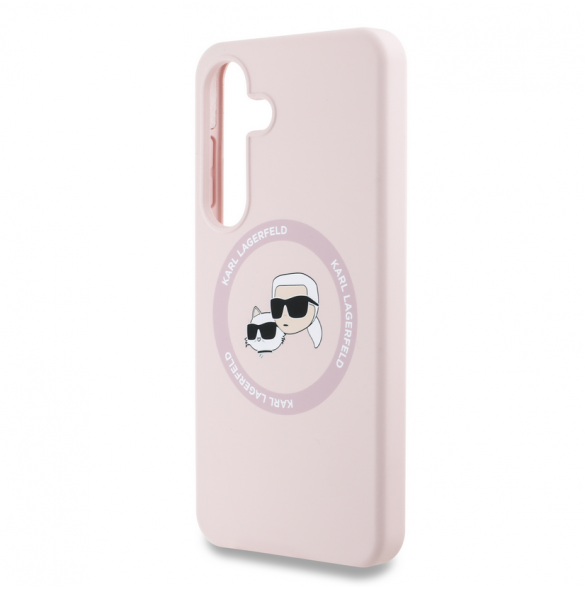 Karl Lagerfeld flytande silikon K&CH Heads MagSafe-fodral till Samsung Galaxy S25+ Rosa