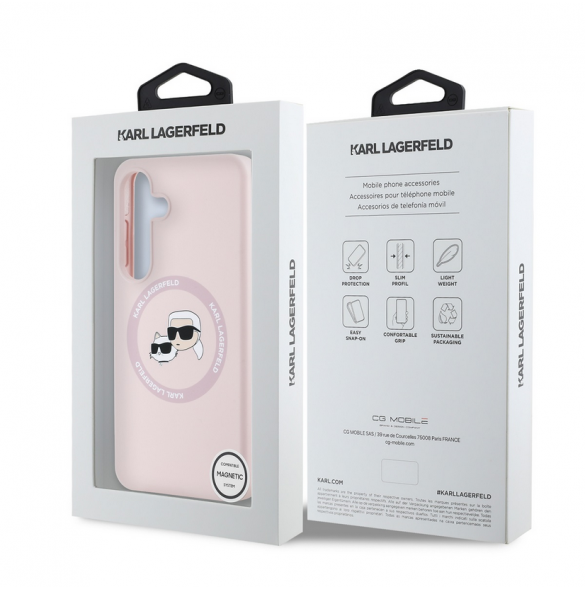 Karl Lagerfeld flytande silikon K&CH Heads MagSafe-fodral till Samsung Galaxy S25+ Rosa