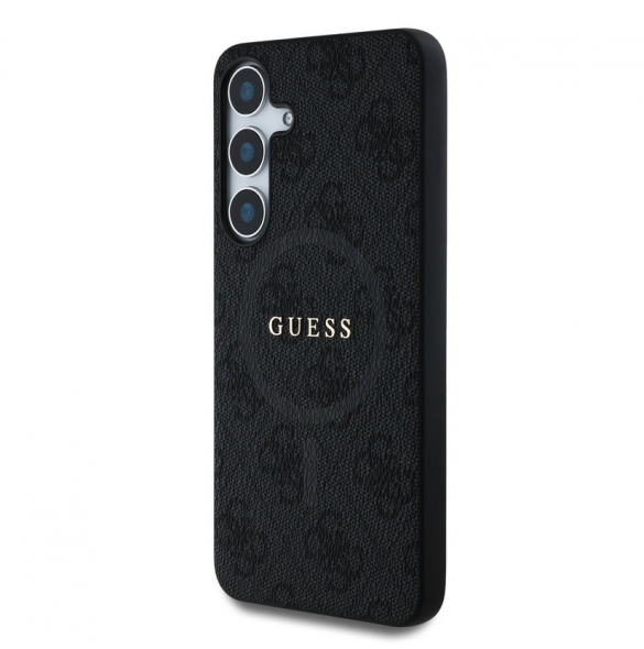 Guess PU Leather 4G Colored Ring MagSafe Fodral för Samsung Galaxy S25+ Svart