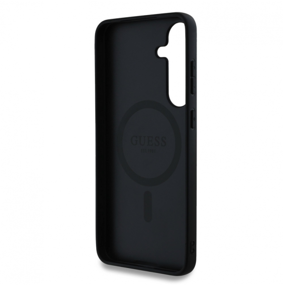 Guess PU Leather 4G Colored Ring MagSafe Fodral för Samsung Galaxy S25+ Svart