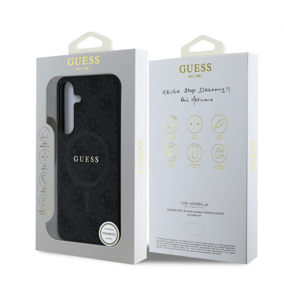 Guess PU Leather 4G Colored Ring MagSafe Fodral för Samsung Galaxy S25+ Svart