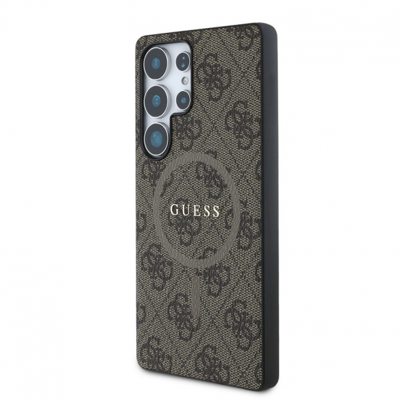 Guess PU Leather 4G Colored Ring MagSafe Fodral till Samsung Galaxy S25 Ultra Brown