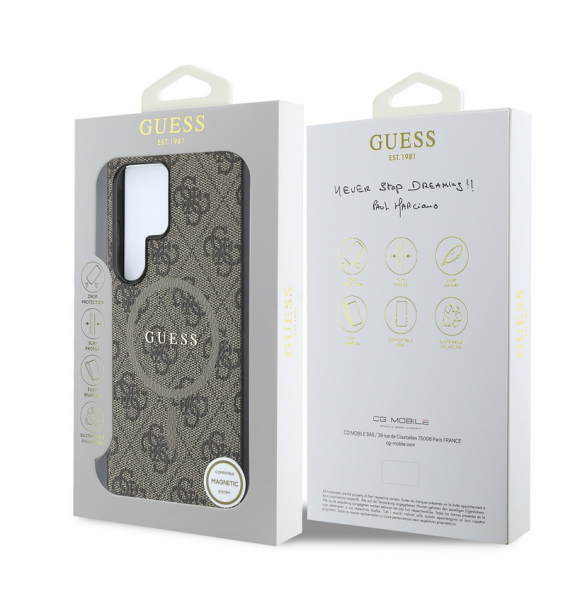 Guess PU Leather 4G Colored Ring MagSafe Fodral till Samsung Galaxy S25 Ultra Brown
