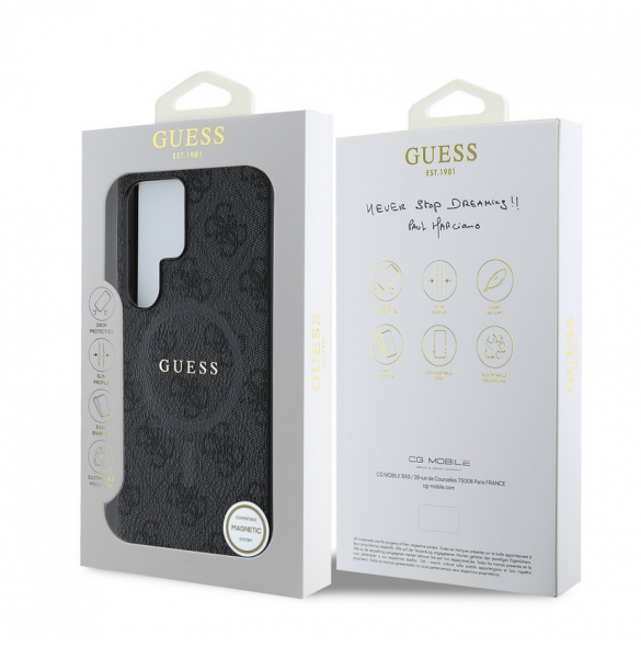Guess PU Leather 4G Colored Ring MagSafe Fodral till Samsung Galaxy S25 Ultra Black