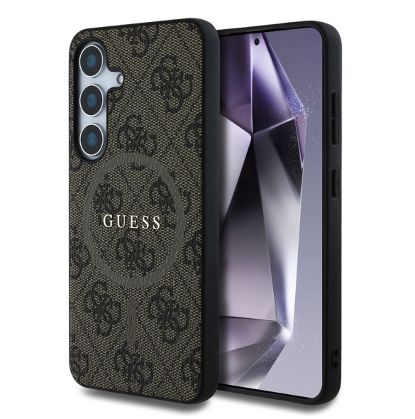 Guess PU Läder 4G Färgad Ring MagSafe Fodral till Samsung Galaxy S25 Brun