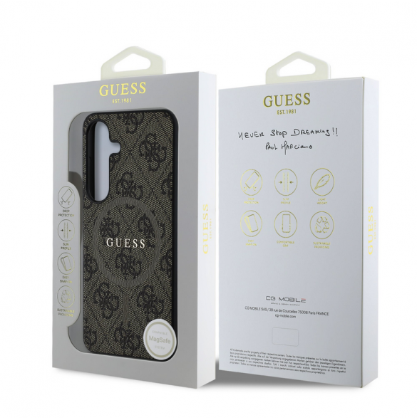 Guess PU Läder 4G Färgad Ring MagSafe Fodral till Samsung Galaxy S25 Brun