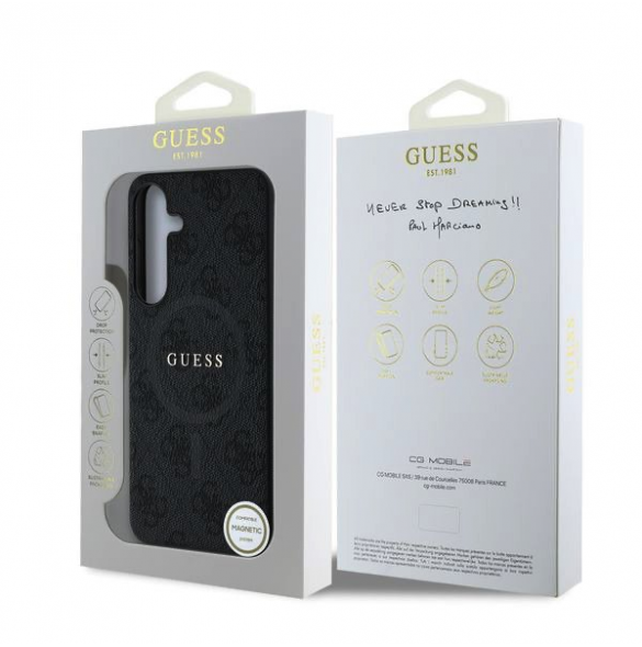 Guess PU Leather 4G Colored Ring MagSafe Fodral till Samsung Galaxy S25 Svart