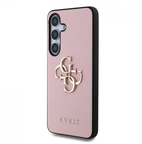 Guess PU Grained 4G metalllogofodral för Samsung Galaxy S25+ Rosa