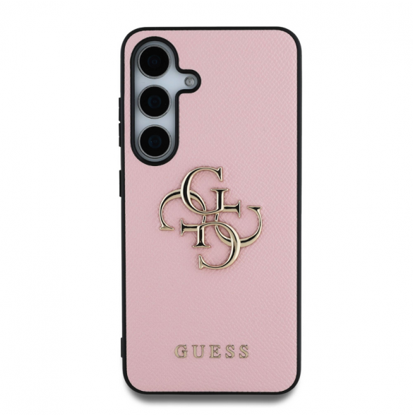 Guess PU Grained 4G metalllogofodral för Samsung Galaxy S25+ Rosa