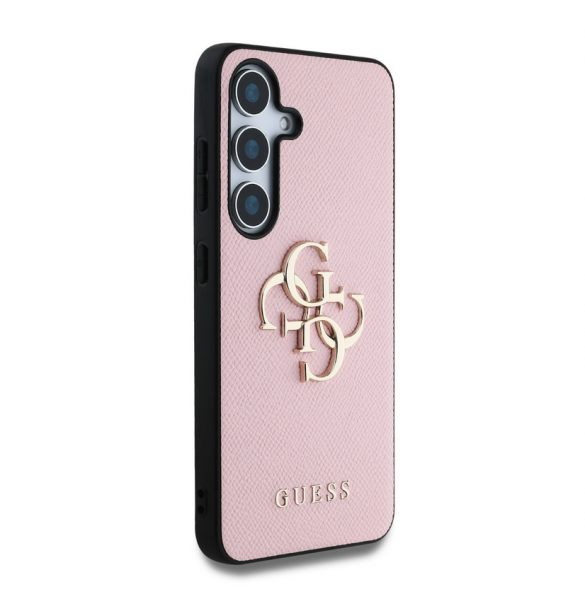 Guess PU Grained 4G metalllogofodral för Samsung Galaxy S25+ Rosa