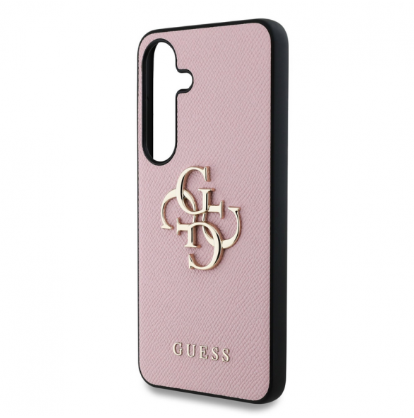 Guess PU Grained 4G metalllogofodral för Samsung Galaxy S25+ Rosa