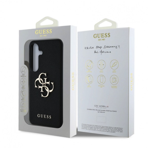 Guess PU Grained 4G metalllogofodral för Samsung Galaxy S25+ Svart