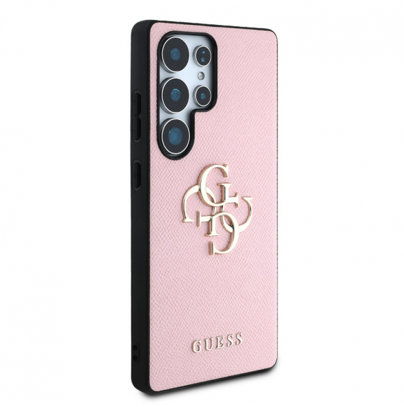Guess PU Grained 4G metalllogofodral för Samsung Galaxy S25 Ultra Pink