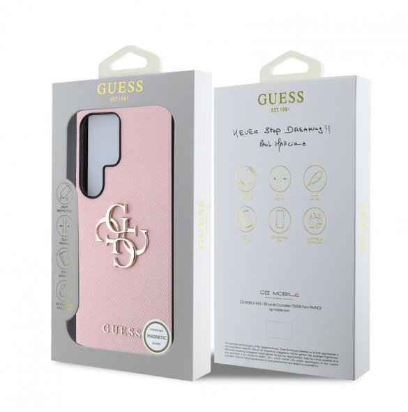 Guess PU Grained 4G metalllogofodral för Samsung Galaxy S25 Ultra Pink