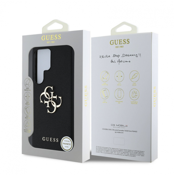Guess PU Grained 4G metalllogofodral till Samsung Galaxy S25 Ultra Black