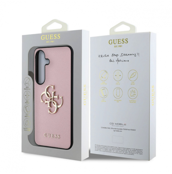 Guess PU Grained 4G metalllogofodral till Samsung Galaxy S25 Pink