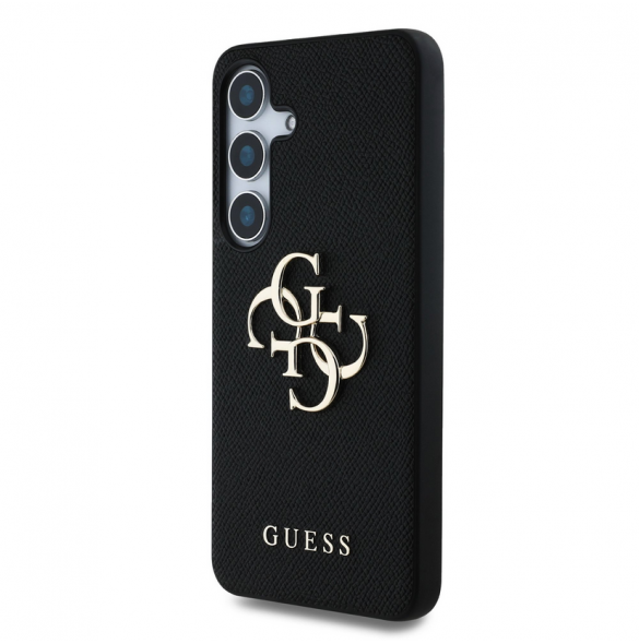 Guess PU Grained 4G metalllogofodral till Samsung Galaxy S25 Svart