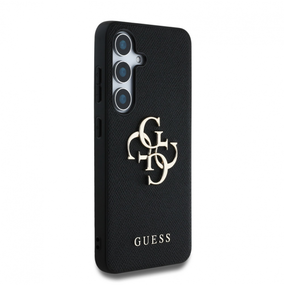 Guess PU Grained 4G metalllogofodral till Samsung Galaxy S25 Svart