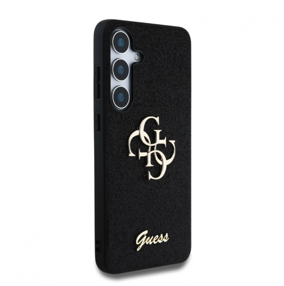 Guess PU Fixed Glitter 4G metalllogofodral för Samsung Galaxy S25+ Svart