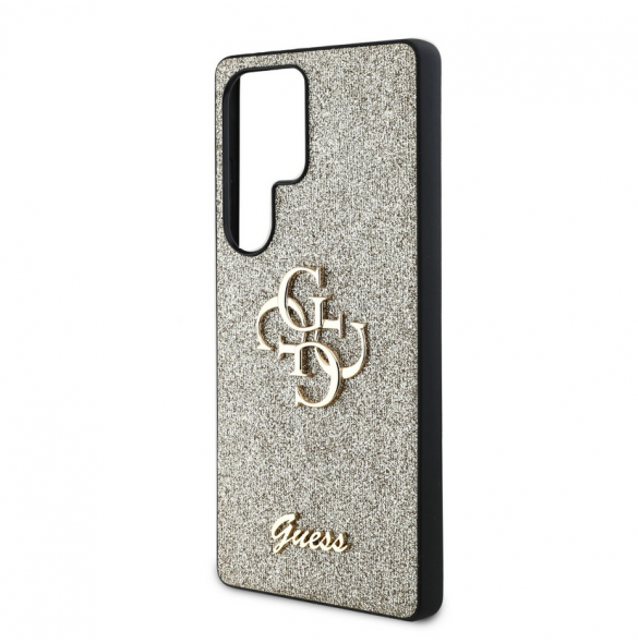 Guess PU Fixed Glitter 4G metalllogofodral för Samsung Galaxy S25 Ultra Gold