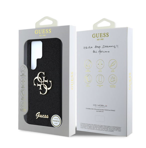 Guess PU Fixed Glitter 4G metalllogofodral till Samsung Galaxy S25 Ultra Black