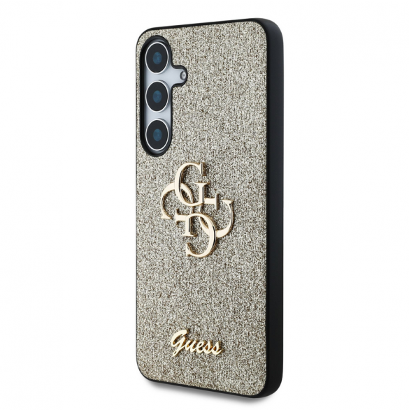 Guess PU Fixed Glitter 4G metalllogofodral till Samsung Galaxy S25 Gold