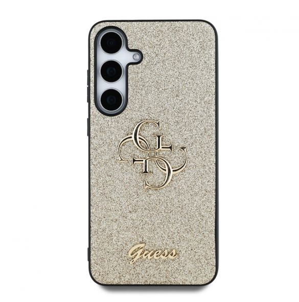 Guess PU Fixed Glitter 4G metalllogofodral till Samsung Galaxy S25 Gold