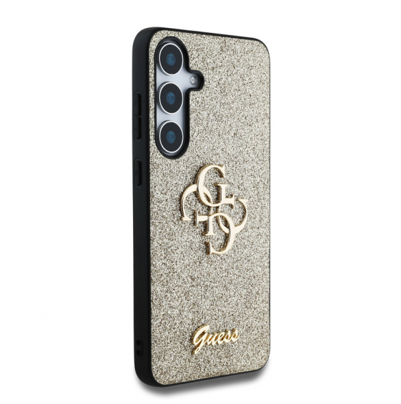 Guess PU Fixed Glitter 4G metalllogofodral till Samsung Galaxy S25 Gold