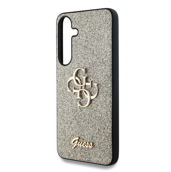 Guess PU Fixed Glitter 4G metalllogofodral till Samsung Galaxy S25 Gold