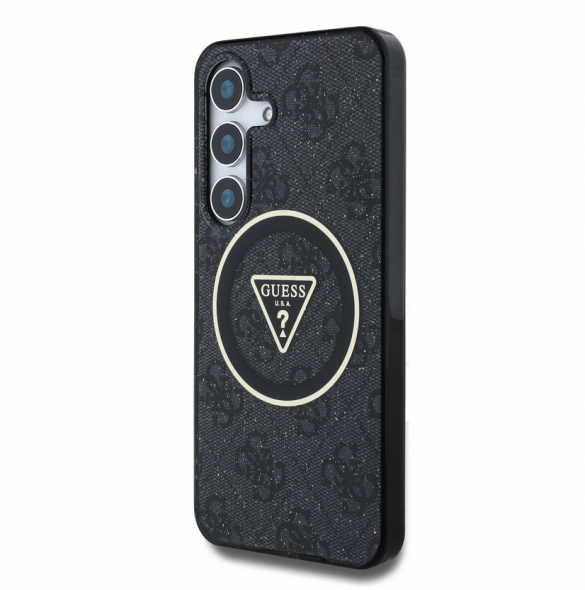 Guess IML 4G Glitter och Triangle Logo MagSafe Fodral för Samsung Galaxy S25+ Svart