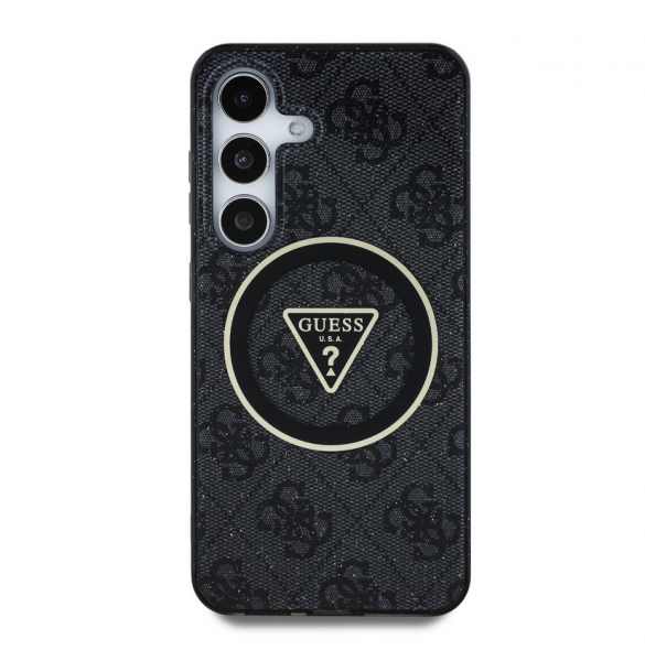 Guess IML 4G Glitter och Triangle Logo MagSafe Fodral för Samsung Galaxy S25+ Svart