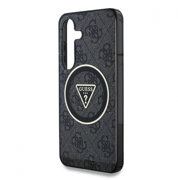 Guess IML 4G Glitter och Triangle Logo MagSafe Fodral för Samsung Galaxy S25+ Svart