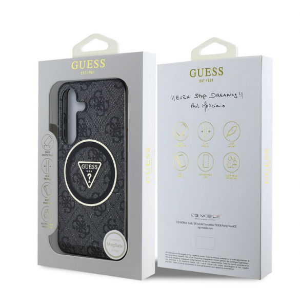Guess IML 4G Glitter och Triangle Logo MagSafe Fodral för Samsung Galaxy S25+ Svart