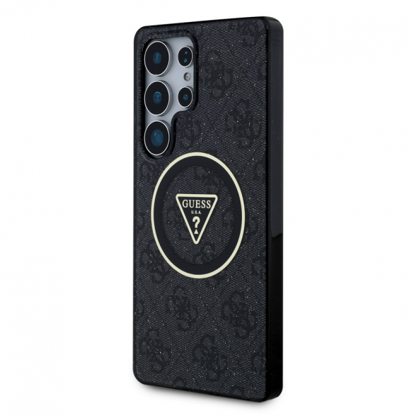 Guess IML 4G Glitter och Triangle Logo MagSafe Fodral för Samsung Galaxy S25 Ultra Black