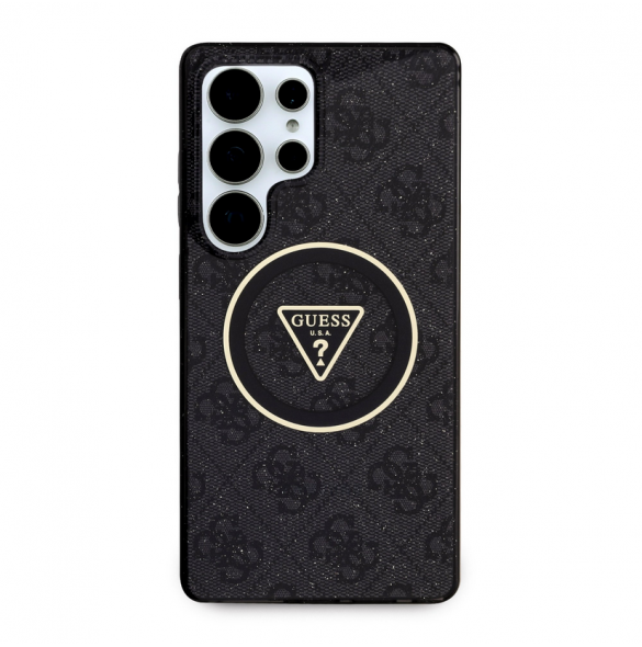 Guess IML 4G Glitter och Triangle Logo MagSafe Fodral för Samsung Galaxy S25 Ultra Black