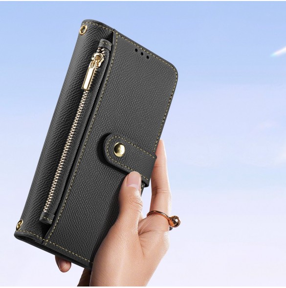 Dux Ducis Lawa Läderfodral för Samsung Galaxy S25+ med avtagbar magnetisk plånbok - Svart