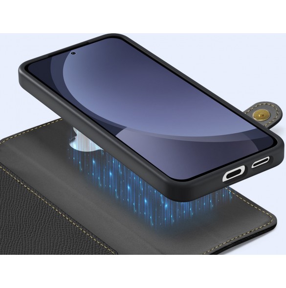 Dux Ducis Lawa Läderfodral för Samsung Galaxy S25+ med avtagbar magnetisk plånbok - Svart