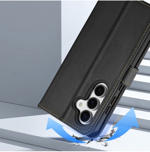 Dux Ducis Lawa Läderfodral för Samsung Galaxy S25+ med avtagbar magnetisk plånbok - Svart
