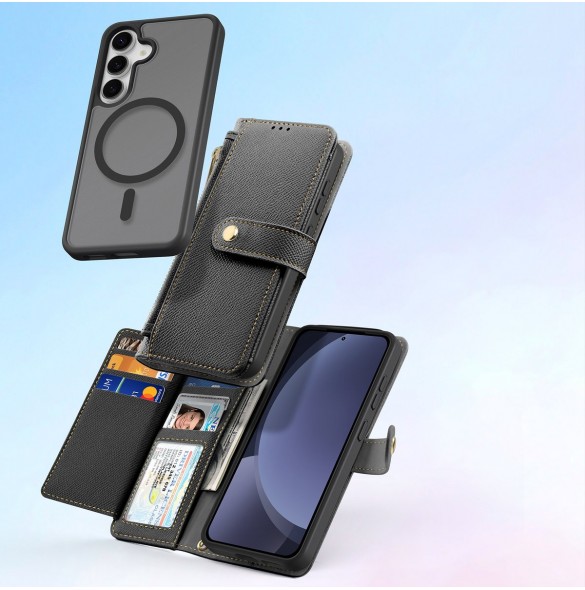 Dux Ducis Lawa Läderfodral för Samsung Galaxy S25+ med avtagbar magnetisk plånbok - Svart