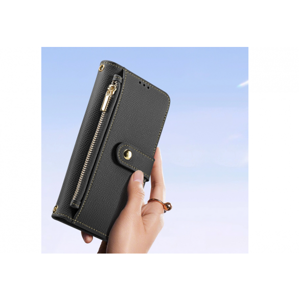 Dux Ducis Lawa Läderfodral till Samsung Galaxy S25 med avtagbar magnetisk plånbok - Svart